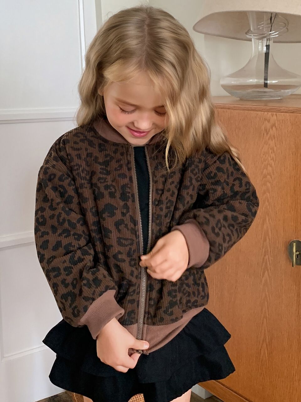 Young Girl Leopard Print Long Sleeve Zipper Front Casual Winter Jacket Fall