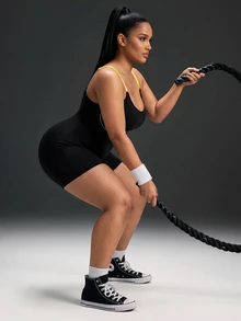 Powerista Women's Plus Size Backless Halter Neck Fitted Sports Romper - Black - View 6