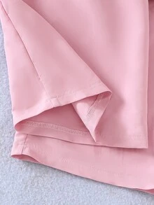 SHEIN 青少年女孩圓領字母數字印花短袖T恤與工裝褲休閒運動日常上學套裝，亮粉色格紋，適合炎夏 - 彩色 - 查看 9