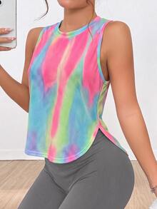 SHEIN Sports 休閒百搭黃色無袖字母印花舒適運動背心 - 彩色 - 查看 4