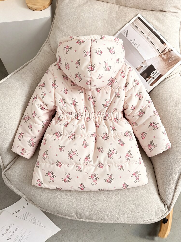 SHEIN Jaket Anak Perempuan dengan Tudung, Bantalan Katun, Lapisan Termal Tebal, Resleting, dan Tali Serut Palsu untuk Desain Pas di Badan - MultiWarna - View 2