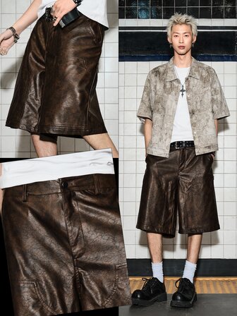 Pantaloncini casual da uomo in PU, versatili e alla moda per uso quotidiano