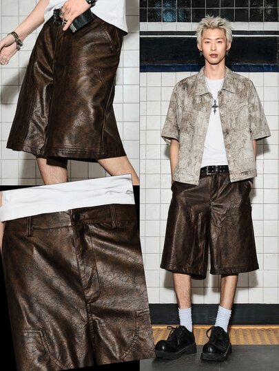 Men's PU Fashion Versatile Daily Casual Shorts