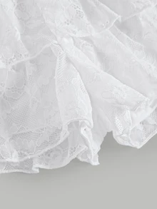 Girlism 青少年女孩春夏新款白色針織蕾絲布料休閒時尚可愛純色裙褲 - 白色 - 查看 5