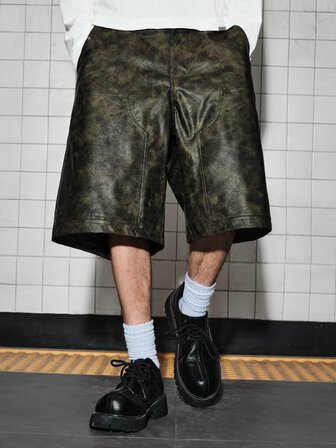 Casual Men's PU Distressed Pocket Wide Leg Shorts