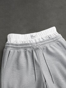 SLATEMANN Men's Letter Print Drawstring Waist Casual Wide Leg Sweatpants Men's Streetwear Letter Print Drawstring Waist Casual Wide Leg Sweatpants - Grey - View 5