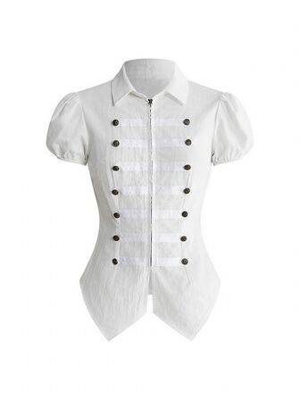 Grunge Punk Women's White Napoleon Collar Petal Sleeve Y2K Palace Style Versatile Blouse With Bronze Metal Zipper