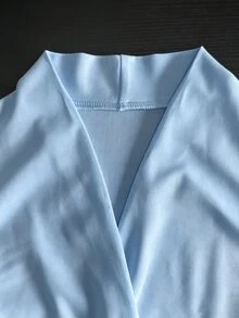 SHEIN LUNE 無袖上衣 通勤時尚 高端打結設計 - 淺藍色 - 查看 7