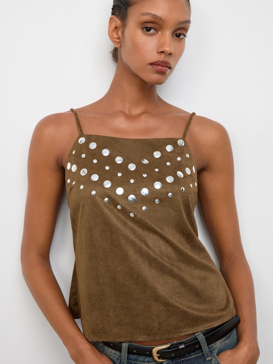 SHEIN Maija Women's All Shades Of Brown Metal Plate Decor Fashion Retro 80s And 90s 70s 2000s Camisole Night Out Concert Party Vacation Graduation Elegant Casual