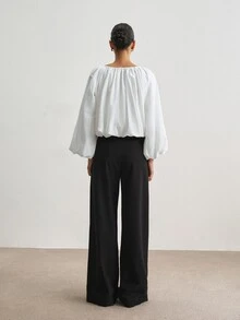 ATUI Studio Bodysuit Lengan Lentera Warna Polos Kasual Wanita - Putih - View 2