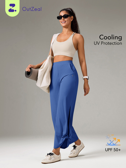 OutZeal Women Sports Pants Casual Yoga Dancing Cool Touch UV Protection Slit Hem Wide Leg Joggers