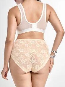 Slumbrini 1pc Plus Size Women High Waist Lace Panties, Comfortable & Snug Fit, Full Coverage, Lifting Effect, Soft & Cozy, Basic Daily Wear - Champagne - View 2