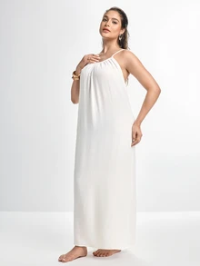 Slumbrini Plus Size Backless Women's Dress, Sexy Beach Sleepwear Dress, Women's White Dress, Women's Summer Casual Spaghetti Strap Dress, Home Wear Dress, Sun Dress, Y2K Dress For Women - White - View 5