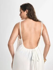 Slumbrini Plus Size Backless Women's Dress, Sexy Beach Sleepwear Dress, Women's White Dress, Women's Summer Casual Spaghetti Strap Dress, Home Wear Dress, Sun Dress, Y2K Dress For Women - White - View 2