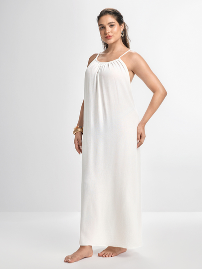 Slumbrini Plus Size Backless Women's Dress, Sexy Beach Sleepwear Dress, Women's White Dress, Women's Summer Casual Spaghetti Strap Dress, Home Wear Dress, Sun Dress, Y2K Dress For Women