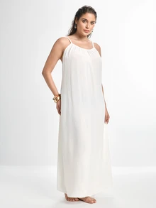 Slumbrini Plus Size Backless Women's Dress, Sexy Beach Sleepwear Dress, Women's White Dress, Women's Summer Casual Spaghetti Strap Dress, Home Wear Dress, Sun Dress, Y2K Dress For Women - White - View 6