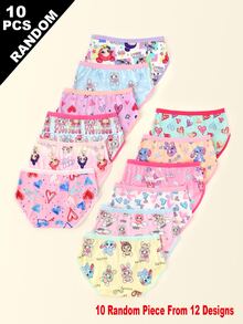 SHEIN (隨機10件) 女孩簡約時尚全印花卡通愛心兔子圖案三角內褲，少女內衣 - 彩色 - 查看 2