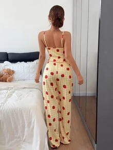 Napfluff 甜美草莓格紋細肩帶睡衣套裝 2件組 - 黃色 - 查看 4