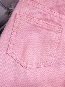 SHEIN 女童粉色寬腿牛仔褲，春夏新品，舒適純棉牛仔布，甜美可愛紅心刺繡彈性腰頭口袋，寬鬆直筒水洗牛仔長褲，適合戶外玩耍、夏季度假、日常穿著 - 粉色 - 查看 7