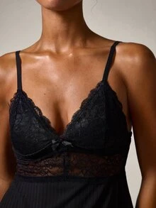 2pcs Lace Panel Cami Top And Shorts Pajama Set, Summer Sleepwear Set, Suitable For Valentine's Day, Wedding, Party And Home Wear, For Her - Black - View 4