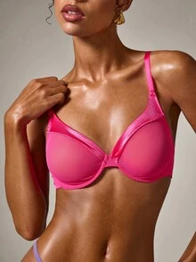 Women's Sexy Sheer Lace Half Cup Bra, Unpadded Mesh Underwire Camisole Style Lingerie - Hot Pink - View 8