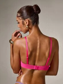Women's Sexy Sheer Lace Half Cup Bra, Unpadded Mesh Underwire Camisole Style Lingerie - Hot Pink - View 2