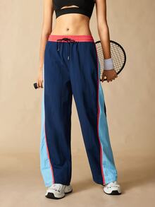 VARSIVA Women's Drawstring Waist Colorblock Casual Wide Leg Pants For Daily Wear - Multicolor - View 8