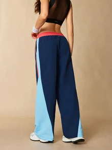 VARSIVA Women's Drawstring Waist Colorblock Casual Wide Leg Pants For Daily Wear - Multicolor - View 9