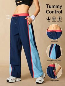 VARSIVA Women's Drawstring Waist Colorblock Casual Wide Leg Pants For Daily Wear - Multicolor - View 12