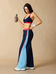 VARSIVA Women's Drawstring Waist Colorblock Casual Wide Leg Pants For Daily Wear - Multicolor - View 3