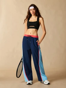 VARSIVA Women's Drawstring Waist Colorblock Casual Wide Leg Pants For Daily Wear - Multicolor - View 6