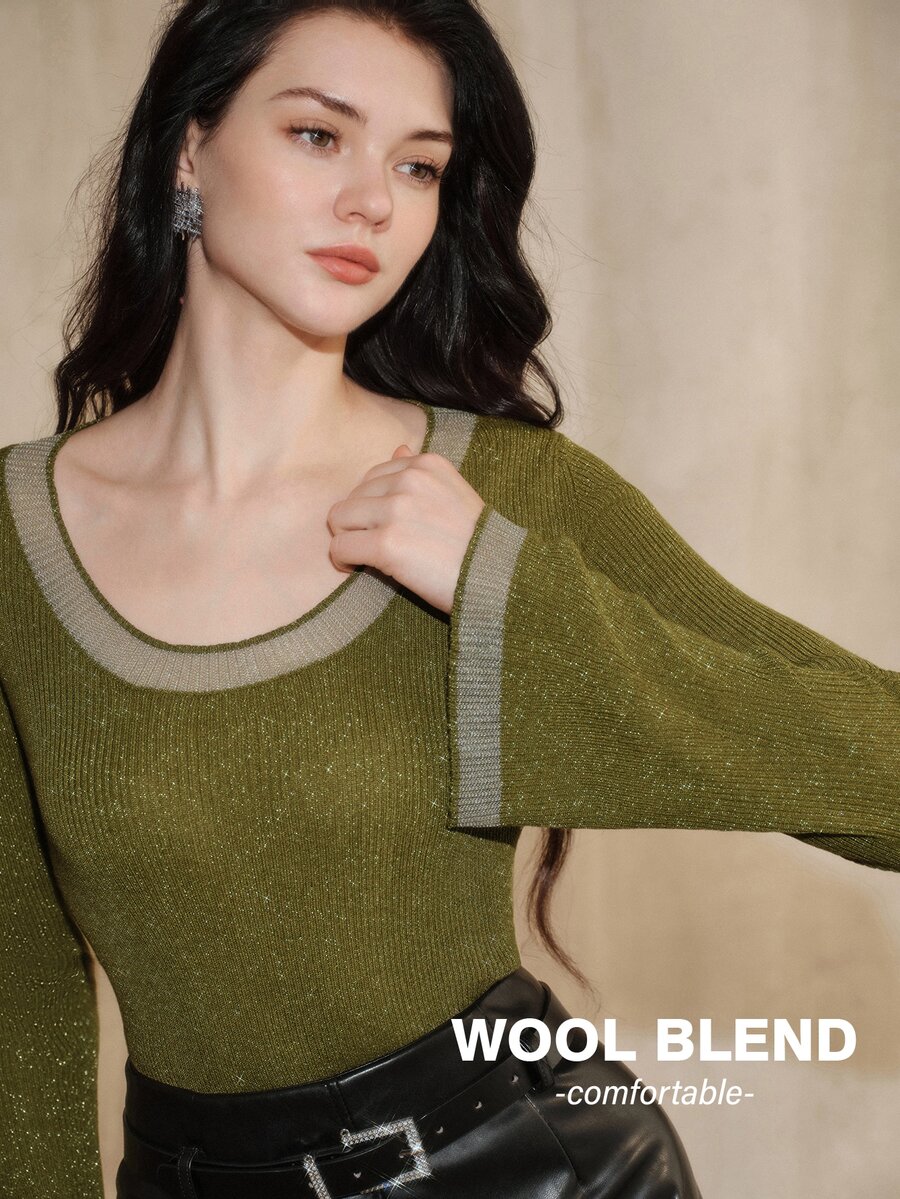 Anewsta Desain Busana Mewah Musim Gugur/Dingin Prancis, Gaya Malam yang Elegan dan Canggih, Sweater Rajut Pas Badan dengan Benang Emas dan Payet dari Wol.