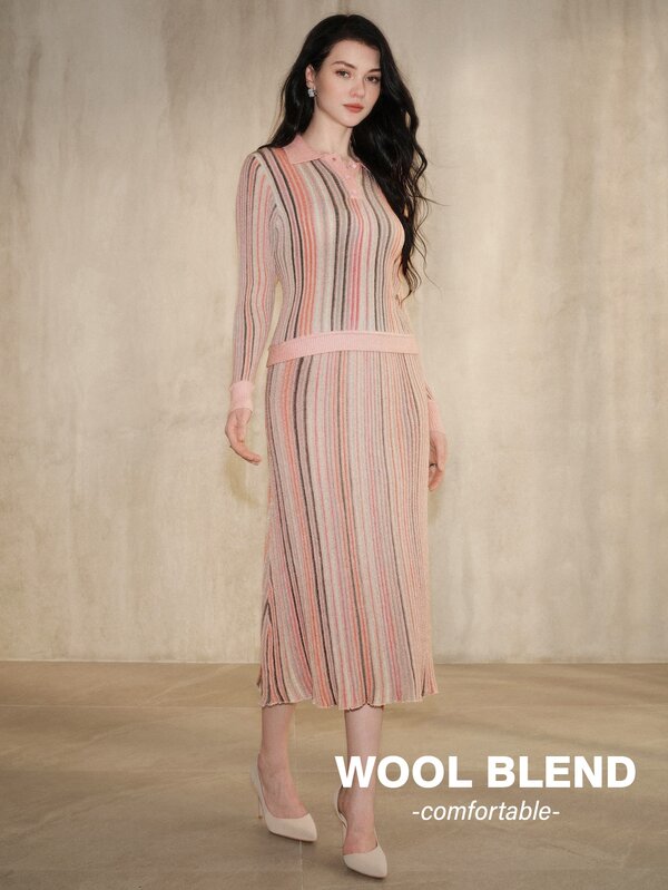 Anewsta Women's Colorful Striped Knit Long Skirt, Commuter Casual Design Midi Skirt