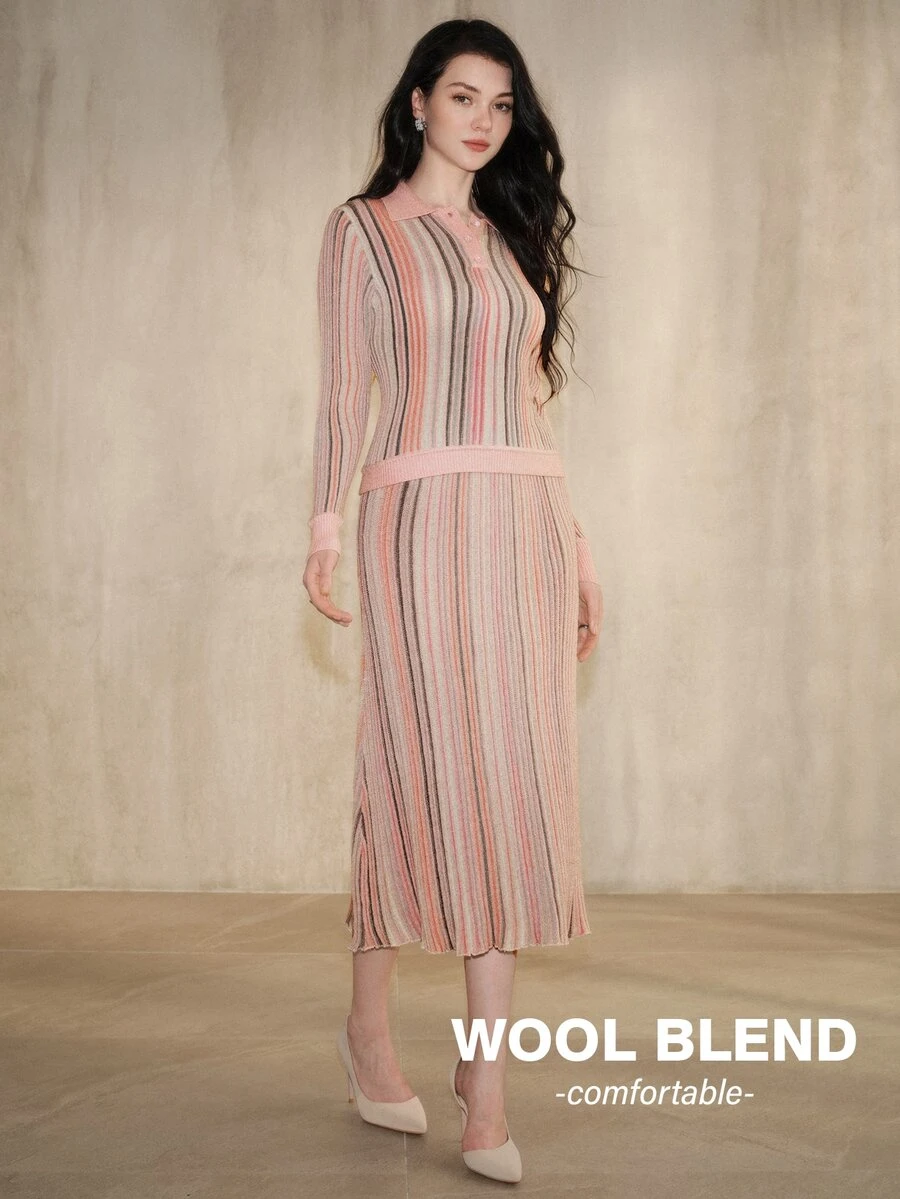 Anewsta Women's Colorful Striped Knit Long Skirt, Commuter Casual Design Midi Skirt