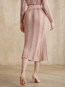Anewsta Women's Colorful Striped Knit Long Skirt, Commuter Casual Design Midi Skirt - Pink - View 8
