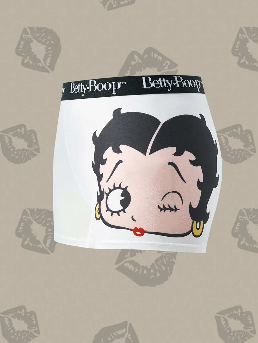 Betty Boop x SHEIN 合作款女士安全短裤,白色卡通印花高弹力平角内裤 - 白色 - 查看 1