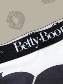 Betty Boop x SHEIN 合作款女士安全短裤，白色卡通印花高弹力平角内裤 - 白色 - 查看 6