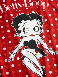 Betty Boop x SHEIN 大尺碼波點卡通印花睡袍 - 紅色 - 查看 7