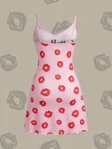 Betty Boop x SHEIN Women's Cartoon Print Spaghetti Strap Nightgown - Pink - View 2