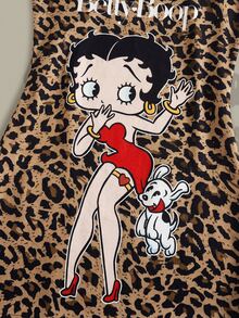 Betty Boop x SHEIN 女款性感時尚卡通圖案豹紋細肩帶睡裙 - 棕色 - 查看 7
