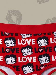 Betty Boop x SHEIN 2pcs Heart Waist Briefs For Women - Red - View 4