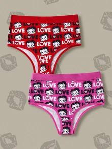 Betty Boop x SHEIN 2pcs Heart Waist Briefs For Women - Red - View 1