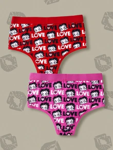 Betty Boop x SHEIN 2pcs Heart Waist Briefs For Women - Red - View 2