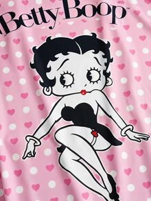 Betty Boop x SHEIN 大尺碼可愛字母與愛心印花睡袍，適合日常穿著 - 粉色 - 查看 6