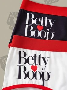 Betty Boop x SHEIN 女款大尺碼字母卡通印花休閒內褲 - 紅色 - 查看 4