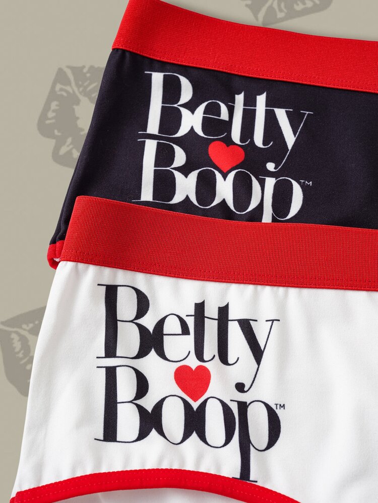 Betty Boop x SHEIN Women Plus Size Letter Cartoon Print Casual Panties - Red - View 4
