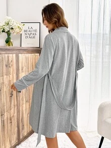 Slowluna Maternity Nursing Jacket And Dress 2 Pieces Set Fall - Grey - View 3