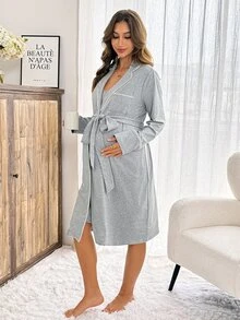 Slowluna Maternity Nursing Jacket And Dress 2 Pieces Set Fall - Grey - View 4