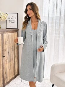 Slowluna Maternity Nursing Jacket And Dress 2 Pieces Set Fall - Grey - View 6