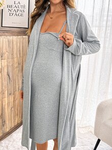 Slowluna Maternity Nursing Jacket And Dress 2 Pieces Set Fall - Grey - View 5